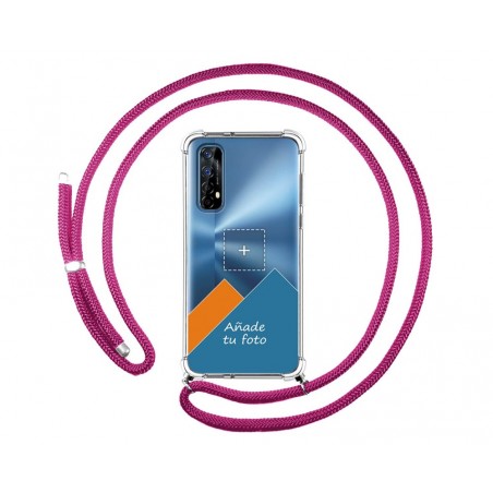 Personaliza tu Funda Colgante Transparente para Realme 7 con Cordon Rosa Fucsia Dibujo Personalizada