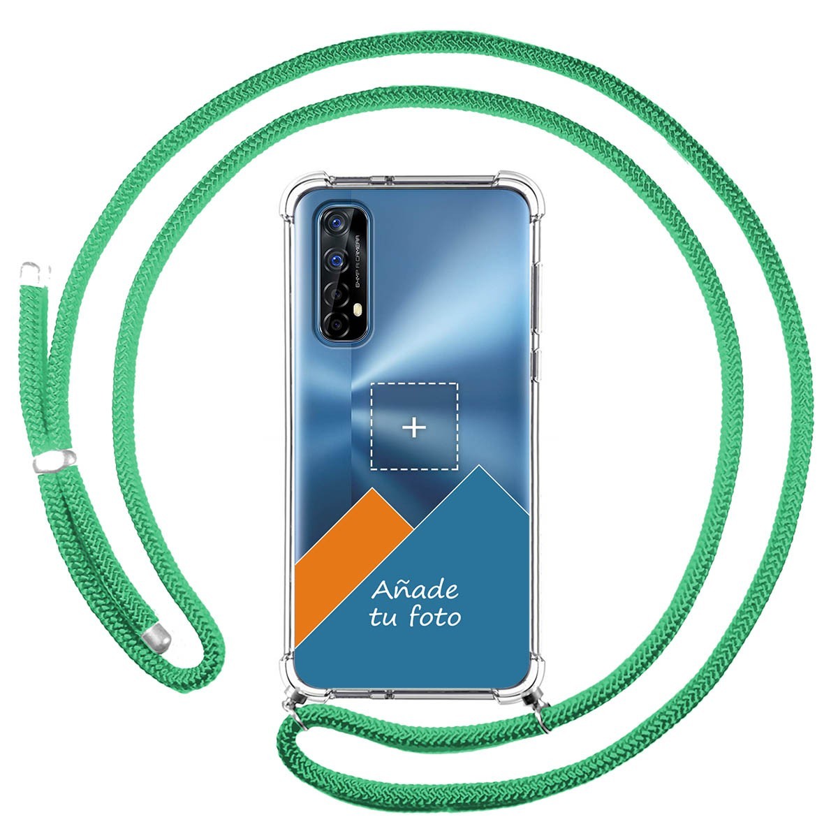 Personaliza tu Funda Colgante Transparente para Realme 7 con Cordon Verde Agua Dibujo Personalizada