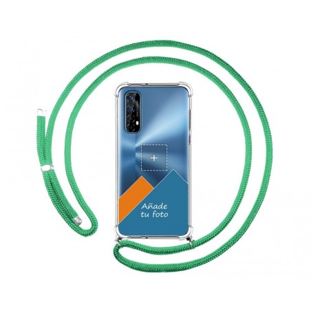 Personaliza tu Funda Colgante Transparente para Realme 7 con Cordon Verde Agua Dibujo Personalizada