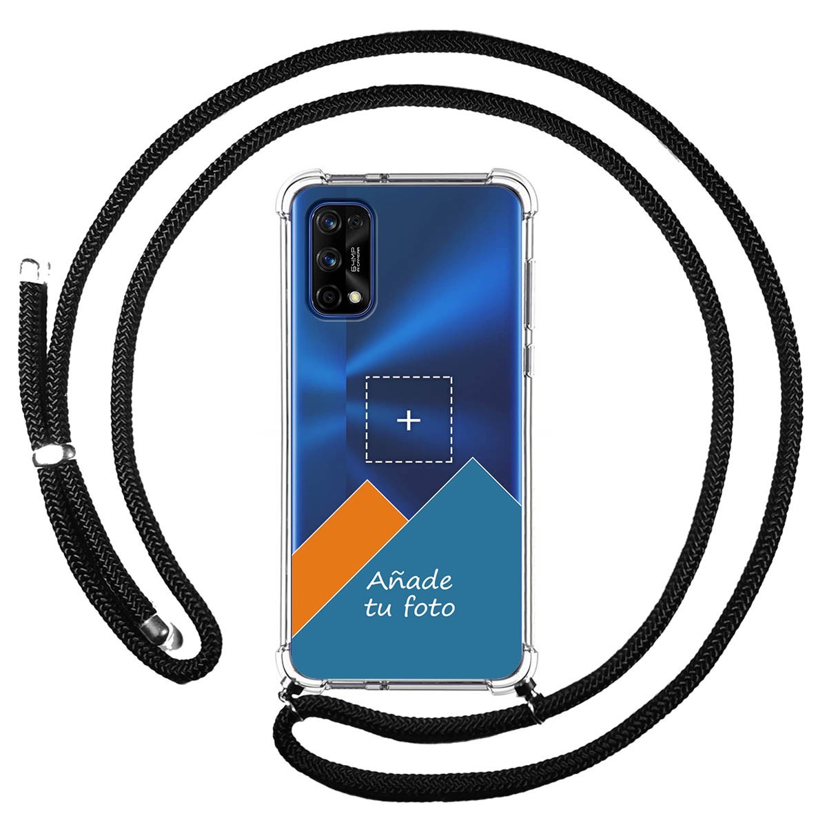 Personaliza tu Funda Colgante Transparente para Realme 7 Pro con Cordon Negro Dibujo Personalizada