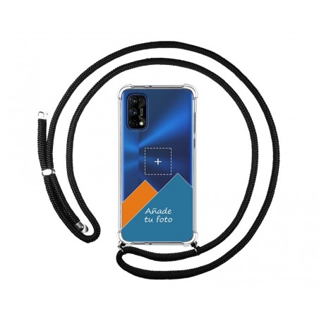 Personaliza tu Funda Colgante Transparente para Realme 7 Pro con Cordon Negro Dibujo Personalizada