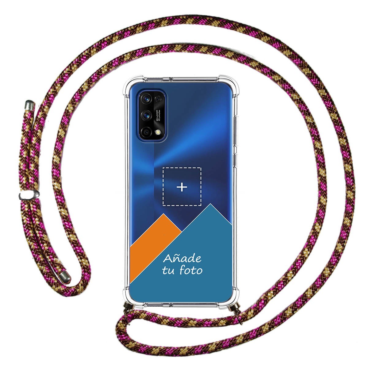 Personaliza tu Funda Colgante Transparente para Realme 7 Pro con Cordon Rosa / Dorado Dibujo Personalizada
