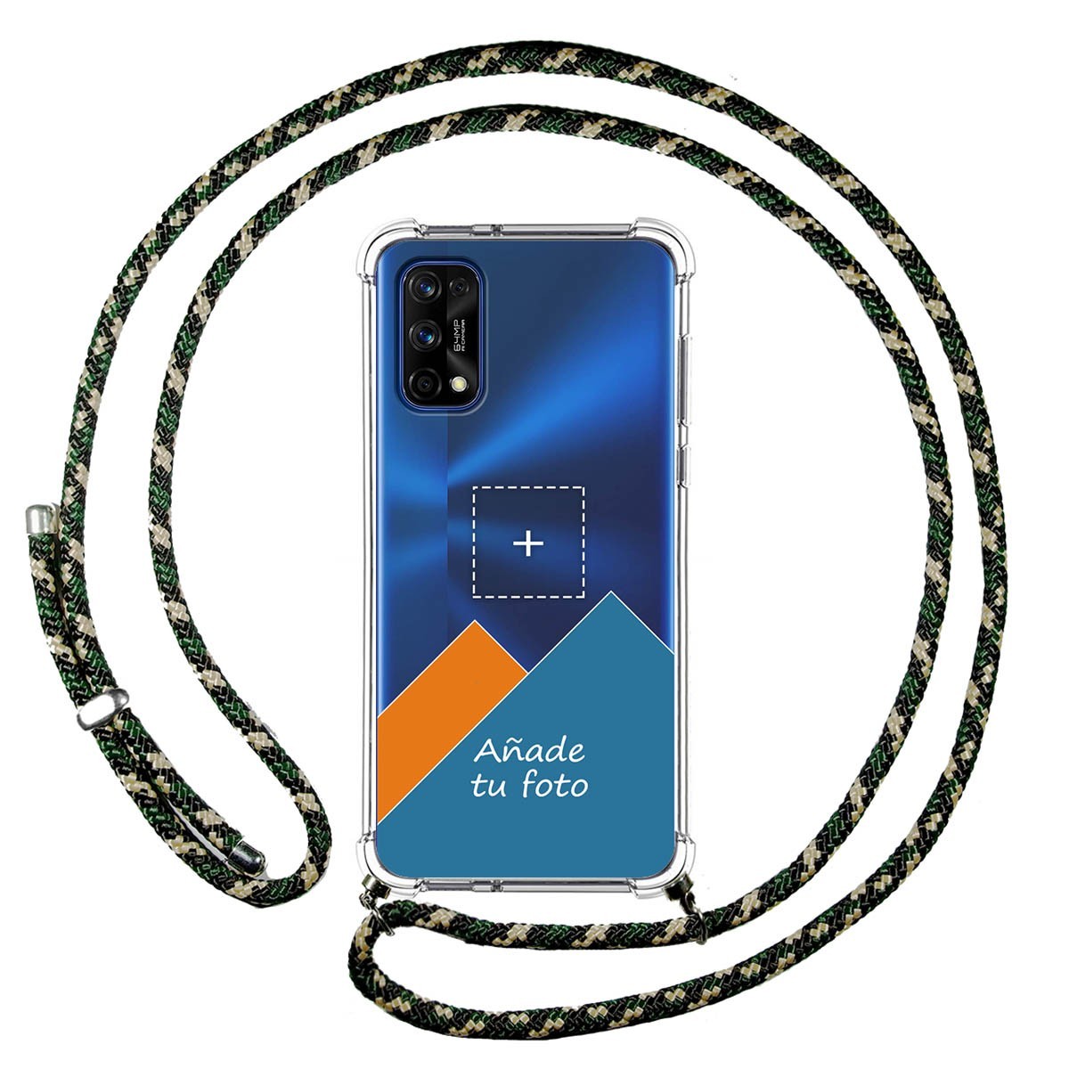Personaliza tu Funda Colgante Transparente para Realme 7 Pro con Cordon Verde / Dorado Dibujo Personalizada