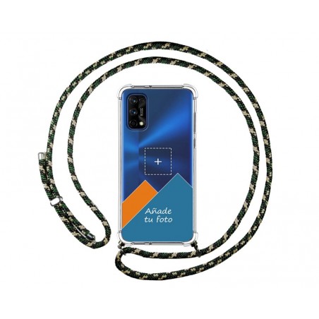 Personaliza tu Funda Colgante Transparente para Realme 7 Pro con Cordon Verde / Dorado Dibujo Personalizada