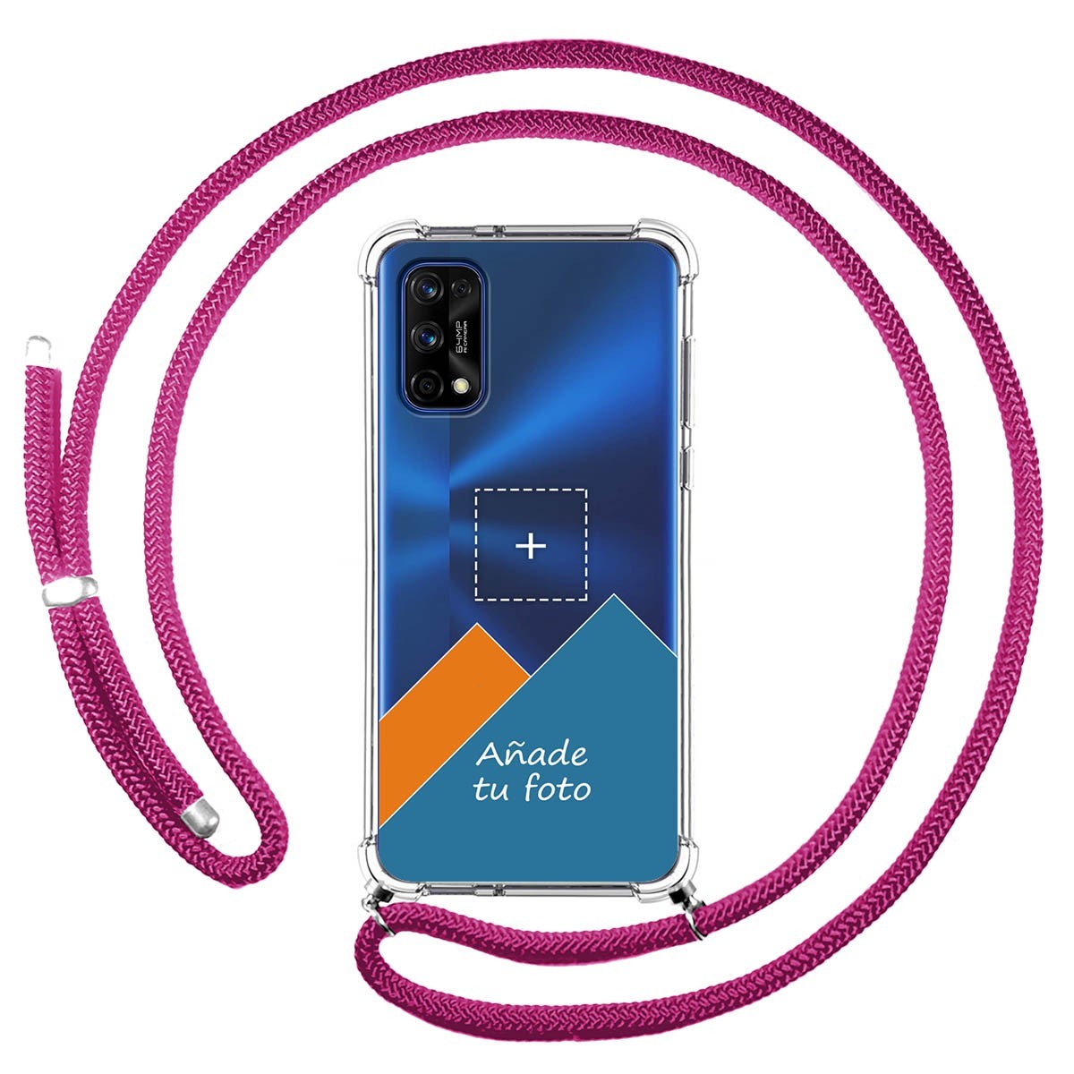 Personaliza tu Funda Colgante Transparente para Realme 7 Pro con Cordon Rosa Fucsia Dibujo Personalizada