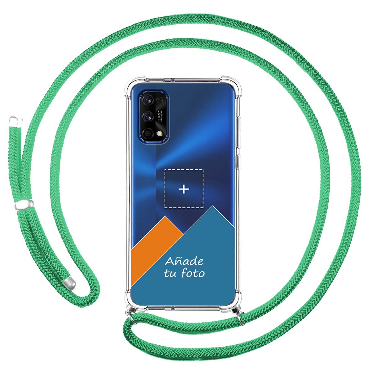 Personaliza tu Funda Colgante Transparente para Realme 7 Pro con Cordon Verde Agua Dibujo Personalizada