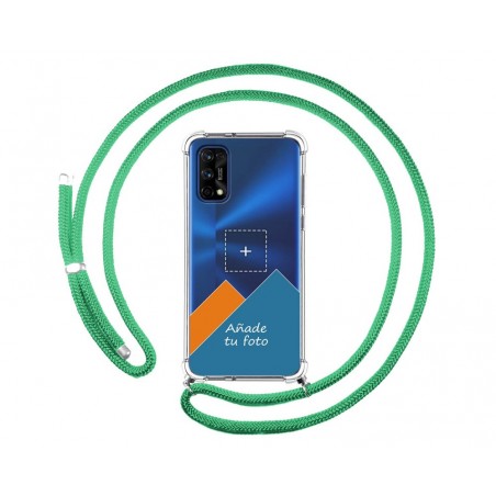 Personaliza tu Funda Colgante Transparente para Realme 7 Pro con Cordon Verde Agua Dibujo Personalizada
