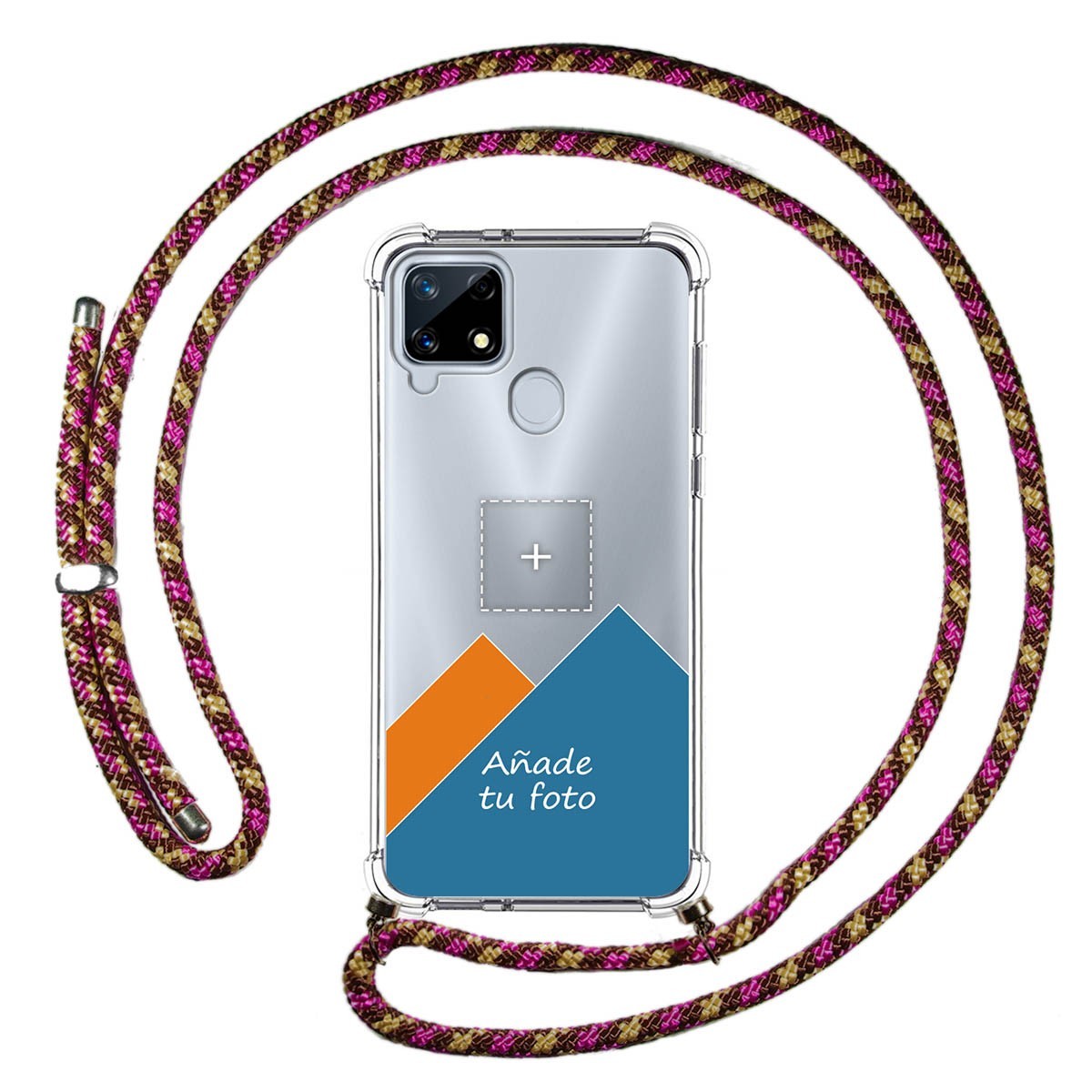 Personaliza tu Funda Colgante Transparente para Realme 7i / Narzo 30A con Cordon Rosa / Dorado Dibujo Personalizada