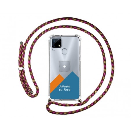 Personaliza tu Funda Colgante Transparente para Realme 7i / Narzo 30A con Cordon Rosa / Dorado Dibujo Personalizada