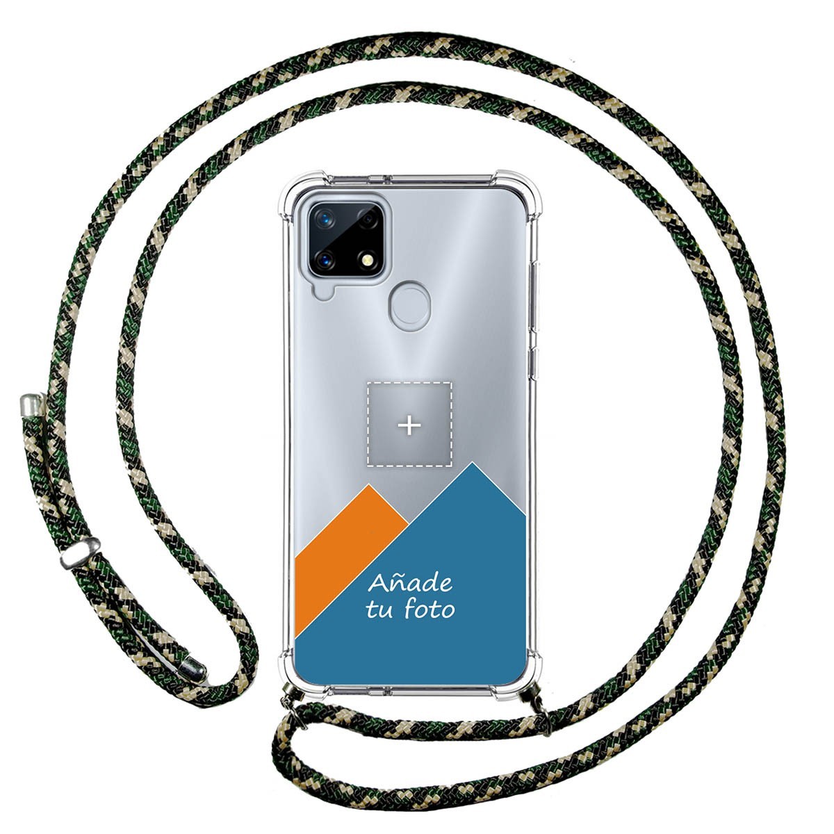 Personaliza tu Funda Colgante Transparente para Realme 7i / Narzo 30A con Cordon Verde / Dorado Dibujo Personalizada