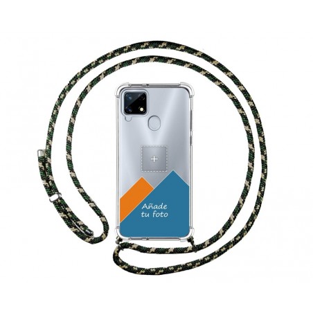 Personaliza tu Funda Colgante Transparente para Realme 7i / Narzo 30A con Cordon Verde / Dorado Dibujo Personalizada