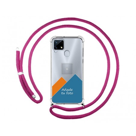 Personaliza tu Funda Colgante Transparente para Realme 7i / Narzo 30A con Cordon Rosa Fucsia Dibujo Personalizada