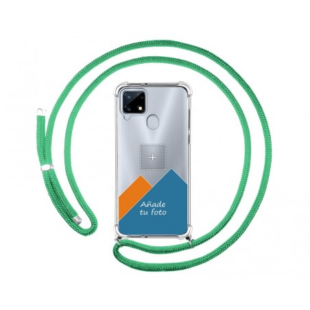 Personaliza tu Funda Colgante Transparente para Realme 7i / Narzo 30A con Cordon Verde Agua Dibujo Personalizada