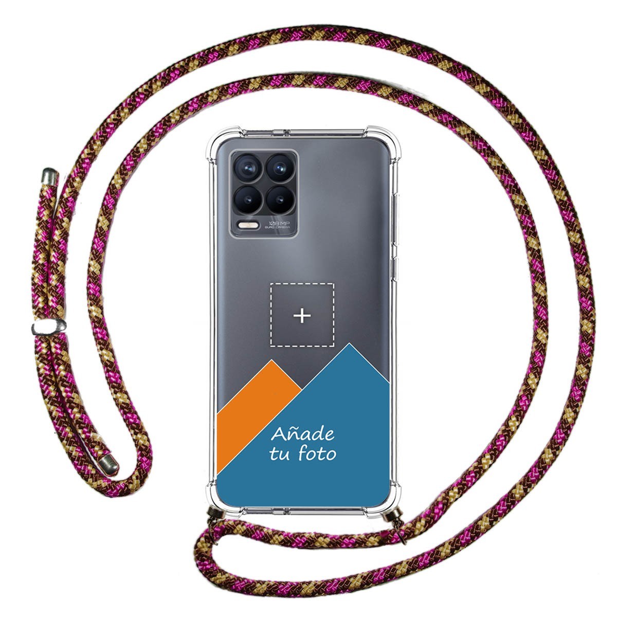Personaliza tu Funda Colgante Transparente para Realme 8 4G / 8 Pro con Cordon Rosa / Dorado Dibujo Personalizada