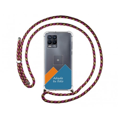 Personaliza tu Funda Colgante Transparente para Realme 8 4G / 8 Pro con Cordon Rosa / Dorado Dibujo Personalizada