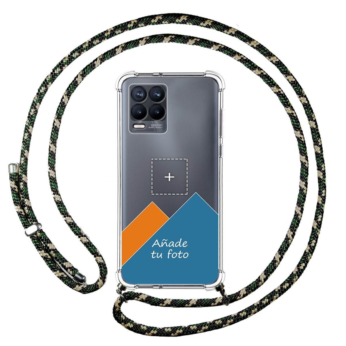 Personaliza tu Funda Colgante Transparente para Realme 8 4G / 8 Pro con Cordon Verde / Dorado Dibujo Personalizada