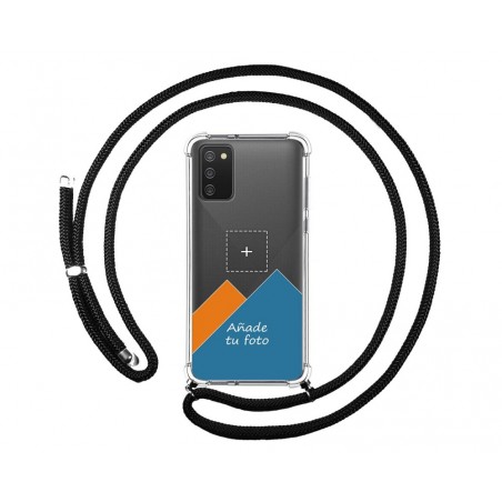 Personaliza tu Funda Colgante Transparente para Samsung Galaxy A02s con Cordon Negro Dibujo Personalizada