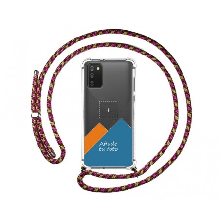 Personaliza tu Funda Colgante Transparente para Samsung Galaxy A02s con Cordon Rosa / Dorado Dibujo Personalizada