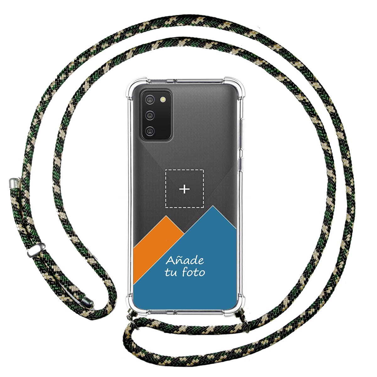 Personaliza tu Funda Colgante Transparente para Samsung Galaxy A02s con Cordon Verde / Dorado Dibujo Personalizada