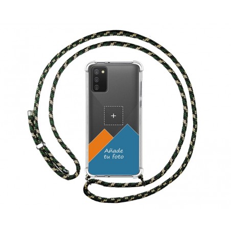 Personaliza tu Funda Colgante Transparente para Samsung Galaxy A02s con Cordon Verde / Dorado Dibujo Personalizada