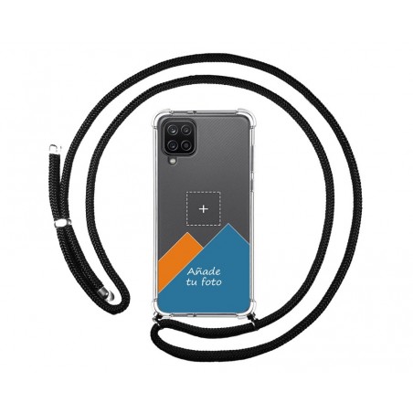 Personaliza tu Funda Colgante Transparente para Samsung Galaxy A12 / M12 con Cordon Negro Dibujo Personalizada