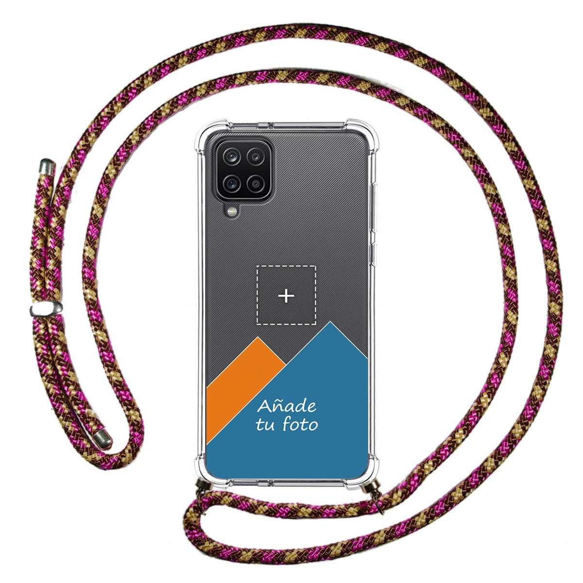 Personaliza tu Funda Colgante Transparente para Samsung Galaxy A12 / M12 con Cordon Rosa / Dorado Dibujo Personalizada