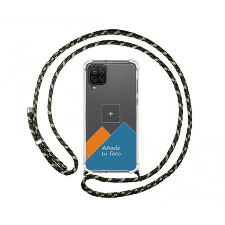 Personaliza tu Funda Colgante Transparente para Samsung Galaxy A12 / M12 con Cordon Verde / Dorado Dibujo Personalizada