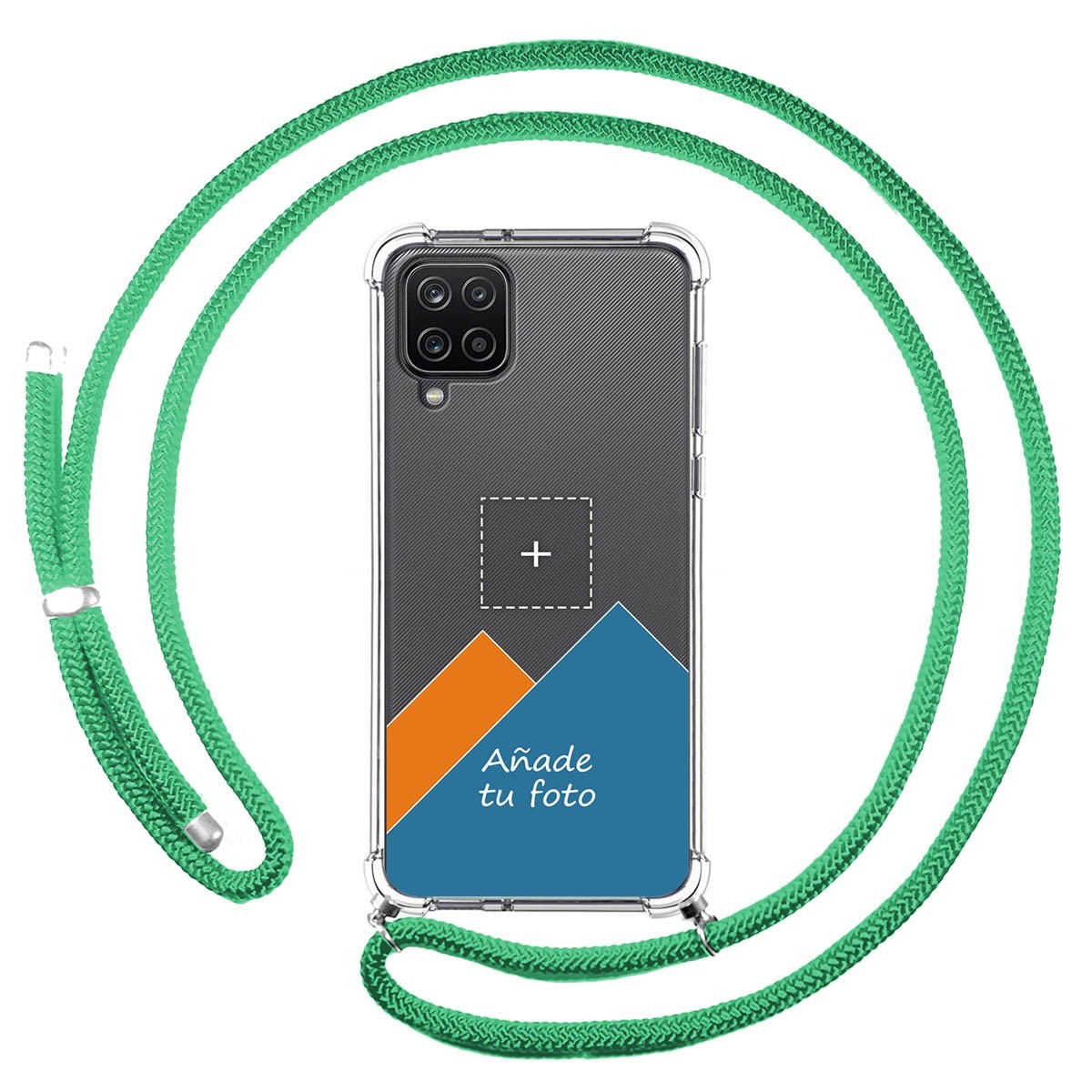 Personaliza tu Funda Colgante Transparente para Samsung Galaxy A12 / M12 con Cordon Verde Agua Dibujo Personalizada