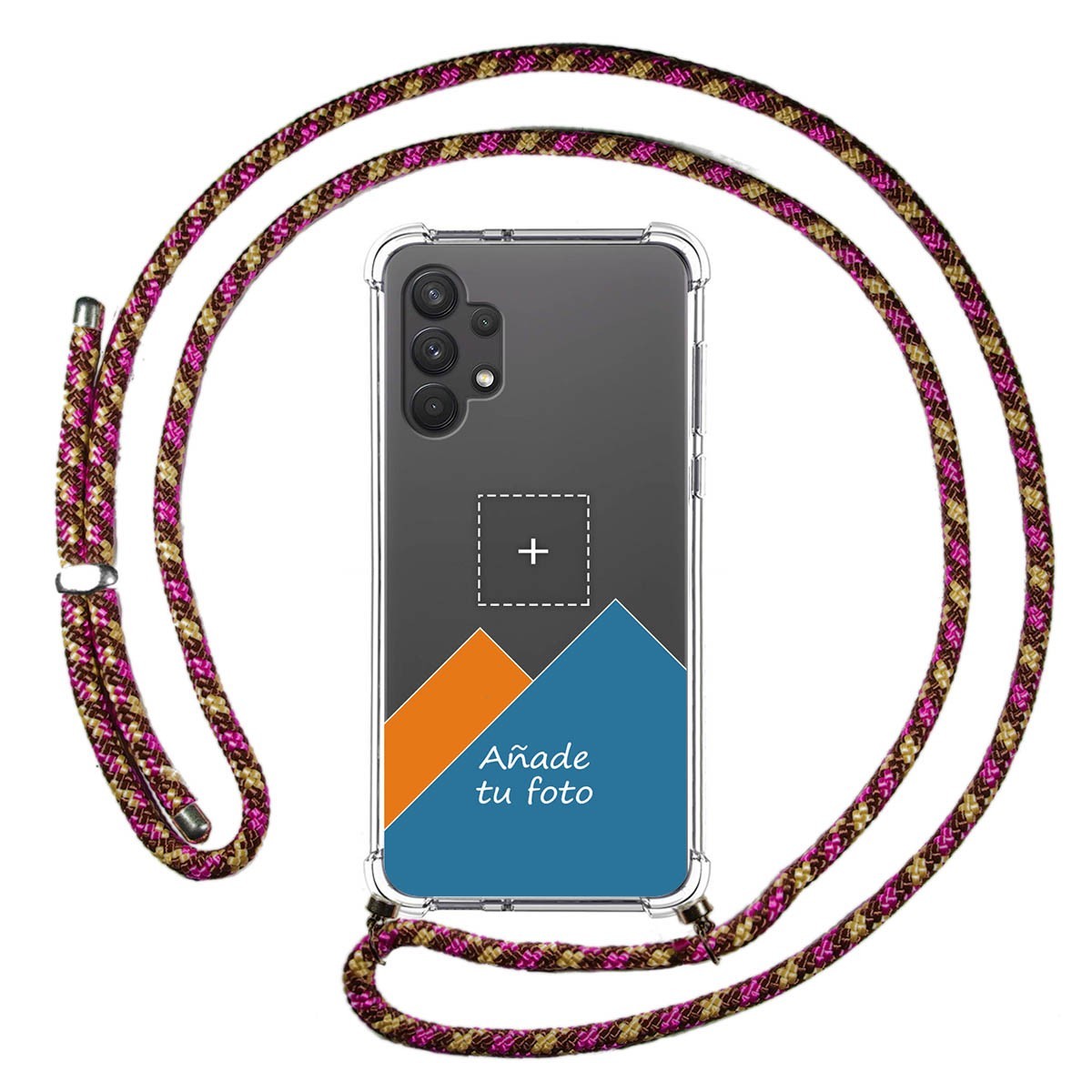 Personaliza tu Funda Colgante Transparente para Samsung Galaxy A32 4G con Cordon Rosa / Dorado Dibujo Personalizada