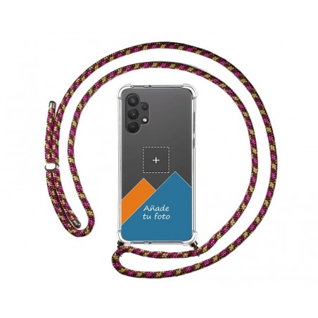 Personaliza tu Funda Colgante Transparente para Samsung Galaxy A32 4G con Cordon Rosa / Dorado Dibujo Personalizada