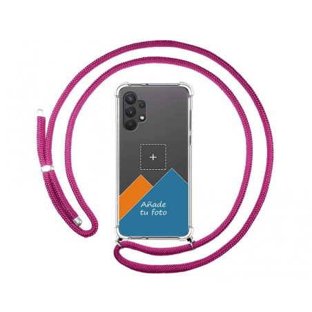 Personaliza tu Funda Colgante Transparente para Samsung Galaxy A32 4G con Cordon Rosa Fucsia Dibujo Personalizada