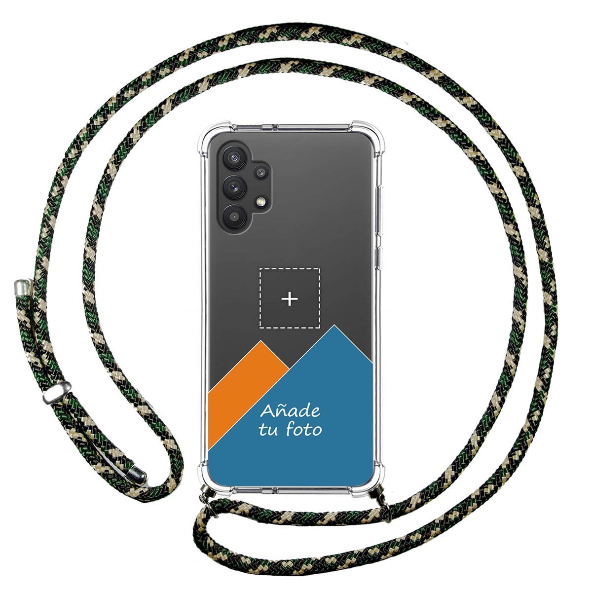 Personaliza tu Funda Colgante Transparente para Samsung Galaxy A32 5G con Cordon Verde / Dorado Dibujo Personalizada