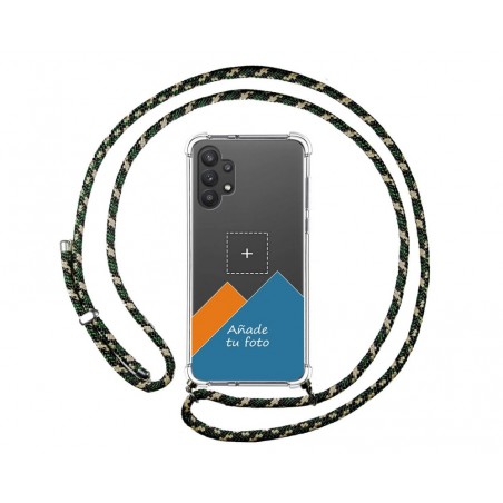 Personaliza tu Funda Colgante Transparente para Samsung Galaxy A32 5G con Cordon Verde / Dorado Dibujo Personalizada