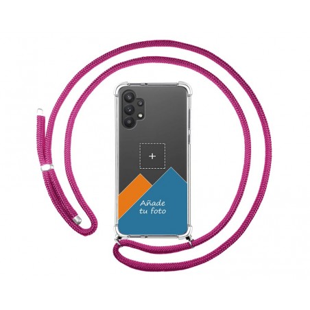 Personaliza tu Funda Colgante Transparente para Samsung Galaxy A32 5G con Cordon Rosa Fucsia Dibujo Personalizada