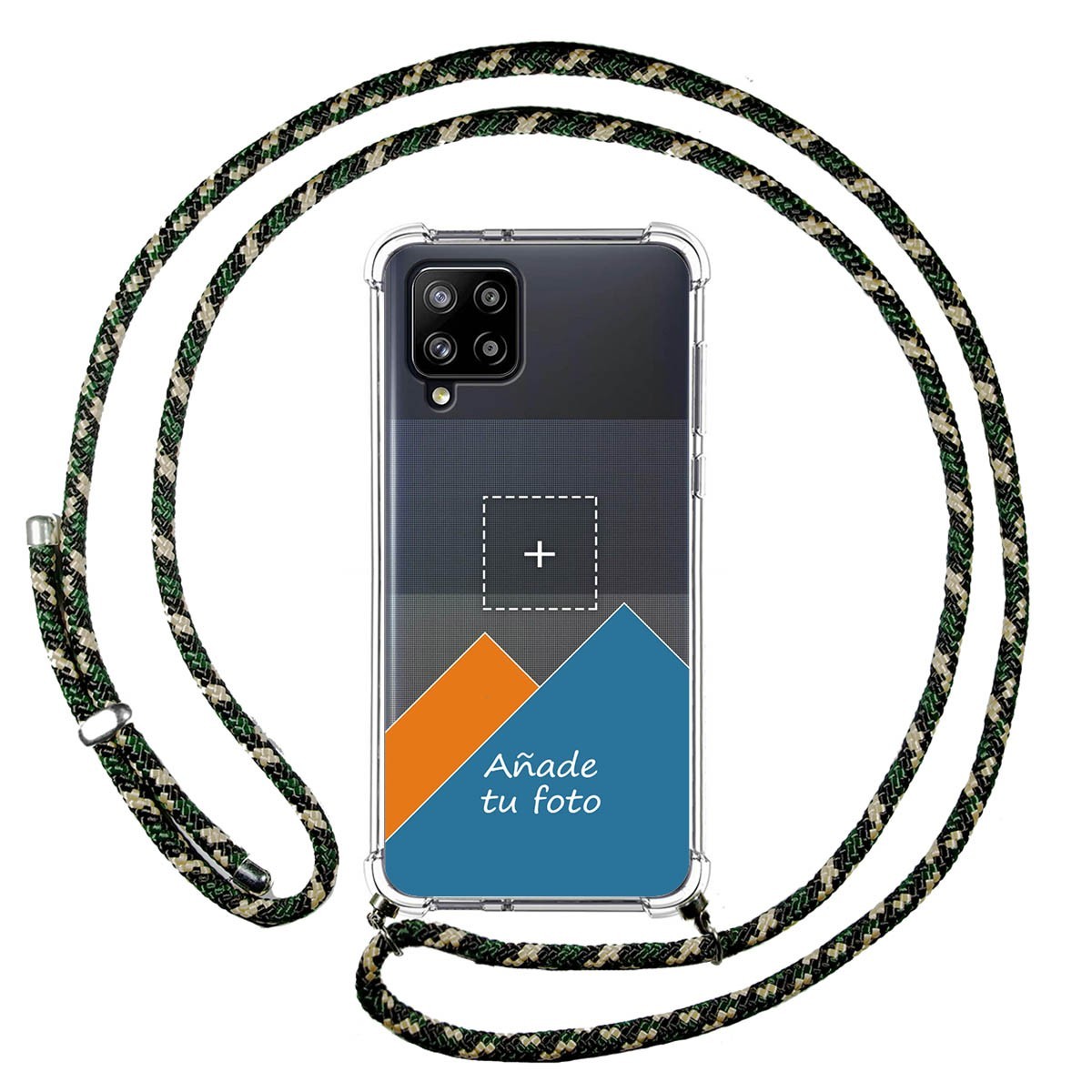 Personaliza tu Funda Colgante Transparente para Samsung Galaxy A42 5G con Cordon Verde / Dorado Dibujo Personalizada