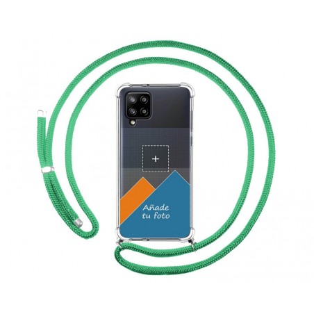 Personaliza tu Funda Colgante Transparente para Samsung Galaxy A42 5G con Cordon Verde Agua Dibujo Personalizada