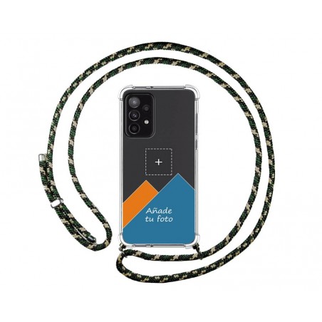 Personaliza tu Funda Colgante Transparente para Samsung Galaxy A52 / A52 5G / A52s 5G con Cordon Verde / Dorado Dibujo