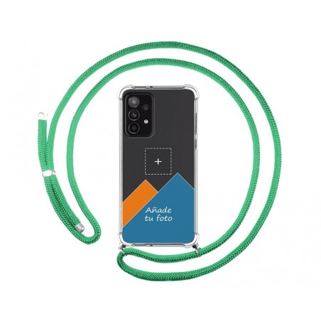 Personaliza tu Funda Colgante Transparente para Samsung Galaxy A52 / A52 5G / A52s 5G con Cordon Verde Agua Dibujo