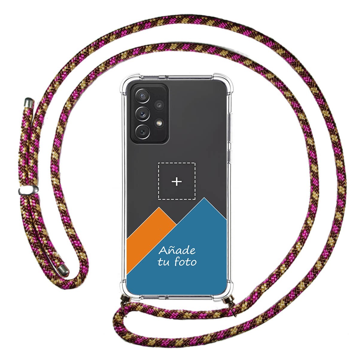 Personaliza tu Funda Colgante Transparente para Samsung Galaxy A72 con Cordon Rosa / Dorado Dibujo Personalizada