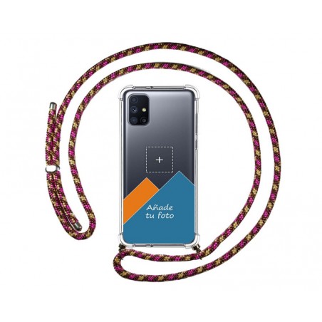 Personaliza tu Funda Colgante Transparente para Samsung Galaxy M51 con Cordon Rosa / Dorado Dibujo Personalizada
