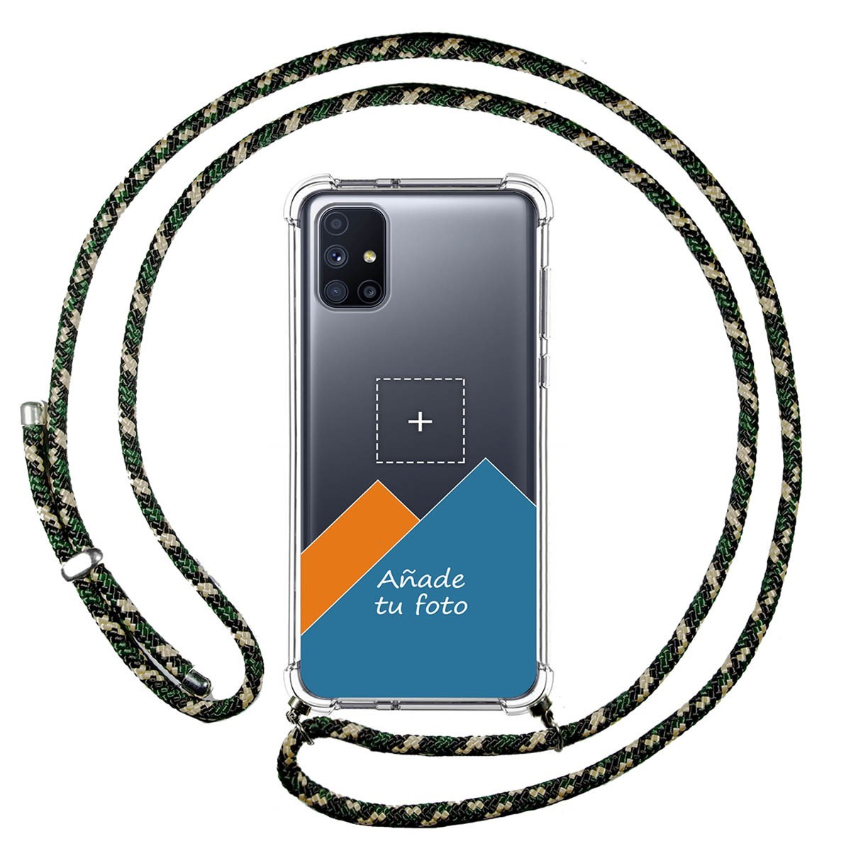 Personaliza tu Funda Colgante Transparente para Samsung Galaxy M51 con Cordon Verde / Dorado Dibujo Personalizada