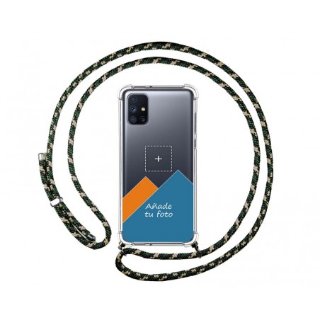 Personaliza tu Funda Colgante Transparente para Samsung Galaxy M51 con Cordon Verde / Dorado Dibujo Personalizada
