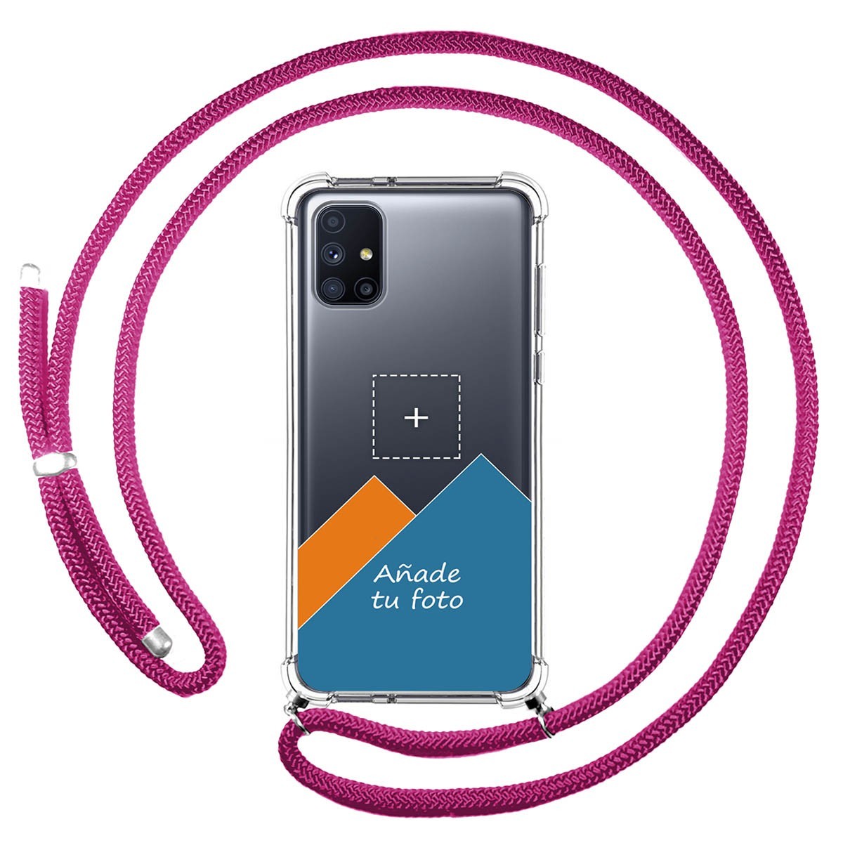 Personaliza tu Funda Colgante Transparente para Samsung Galaxy M51 con Cordon Rosa Fucsia Dibujo Personalizada