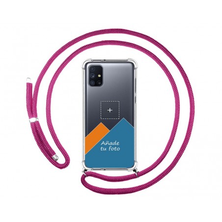 Personaliza tu Funda Colgante Transparente para Samsung Galaxy M51 con Cordon Rosa Fucsia Dibujo Personalizada