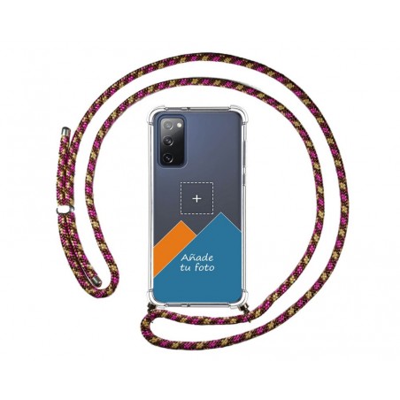 Personaliza tu Funda Colgante Transparente para Samsung Galaxy S20 FE con Cordon Rosa / Dorado Dibujo Personalizada