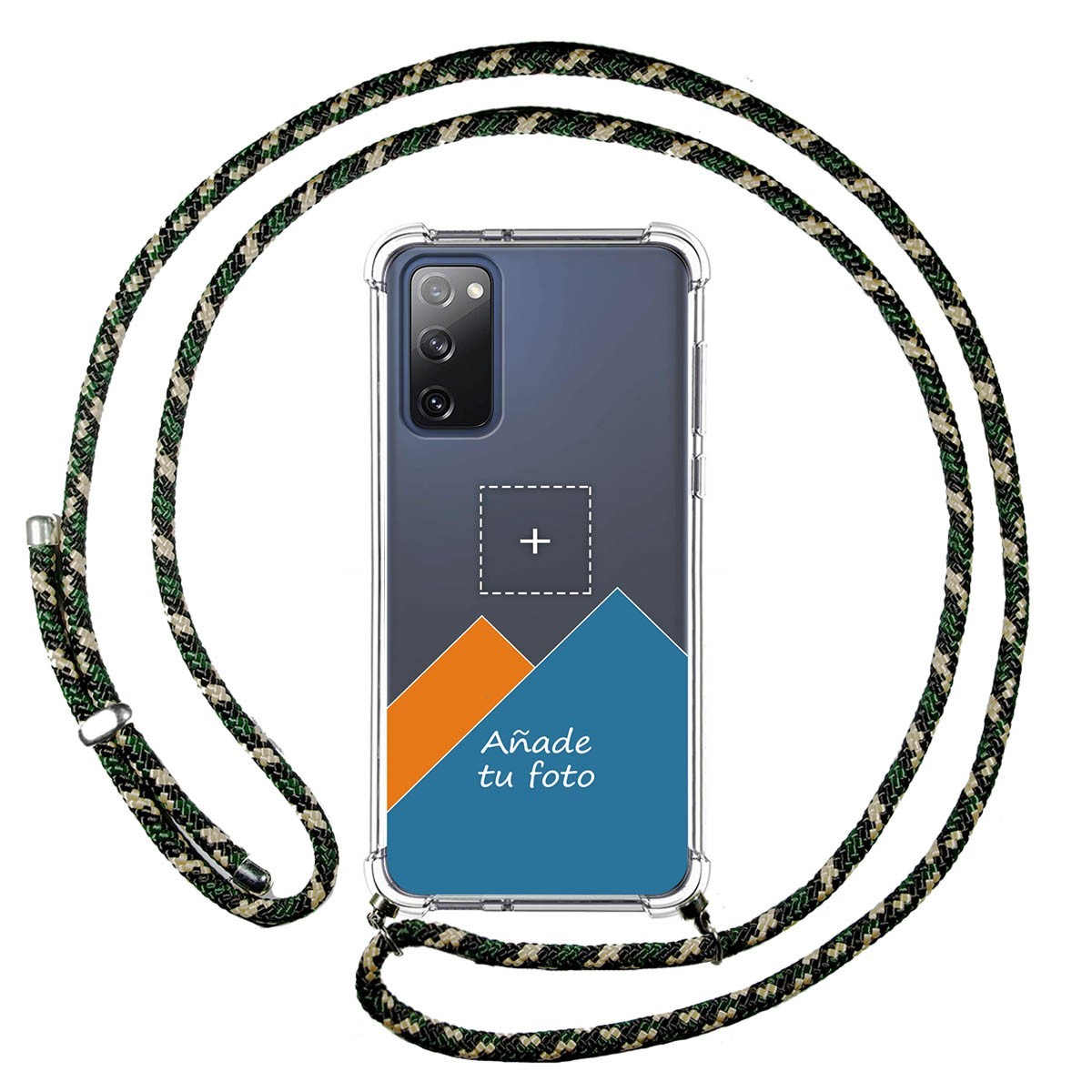 Personaliza tu Funda Colgante Transparente para Samsung Galaxy S20 FE con Cordon Verde / Dorado Dibujo Personalizada