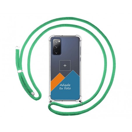 Personaliza tu Funda Colgante Transparente para Samsung Galaxy S20 FE con Cordon Verde Agua Dibujo Personalizada