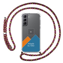 Personaliza tu Funda Colgante Transparente para Samsung Galaxy S21 5G con Cordon Rosa / Dorado Dibujo Personalizada