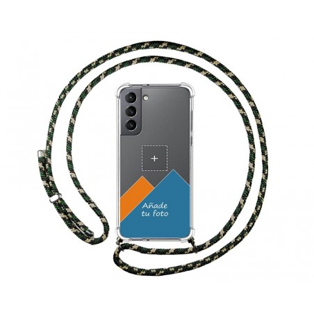 Personaliza tu Funda Colgante Transparente para Samsung Galaxy S21 5G con Cordon Verde / Dorado Dibujo Personalizada
