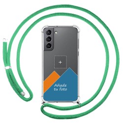 Personaliza tu Funda Colgante Transparente para Samsung Galaxy S21 5G con Cordon Verde Agua Dibujo Personalizada